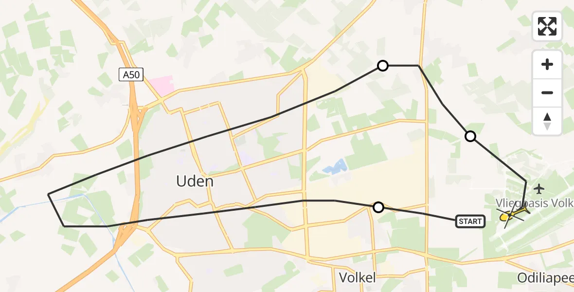 Routekaart van de vlucht: Lifeliner 3 naar Vliegbasis Volkel