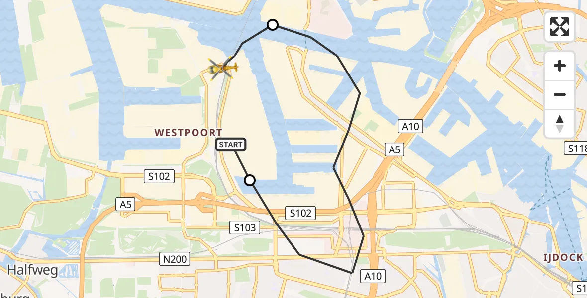 Vluchtroute Traumahelikopter Amsterdam Heliport - Amsterdam Heliport, 23 september 2023, 16:17