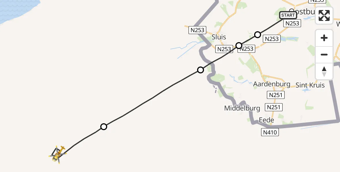 Vluchtroute Traumahelikopter Oostburg - , 23 september 2023, 16:31