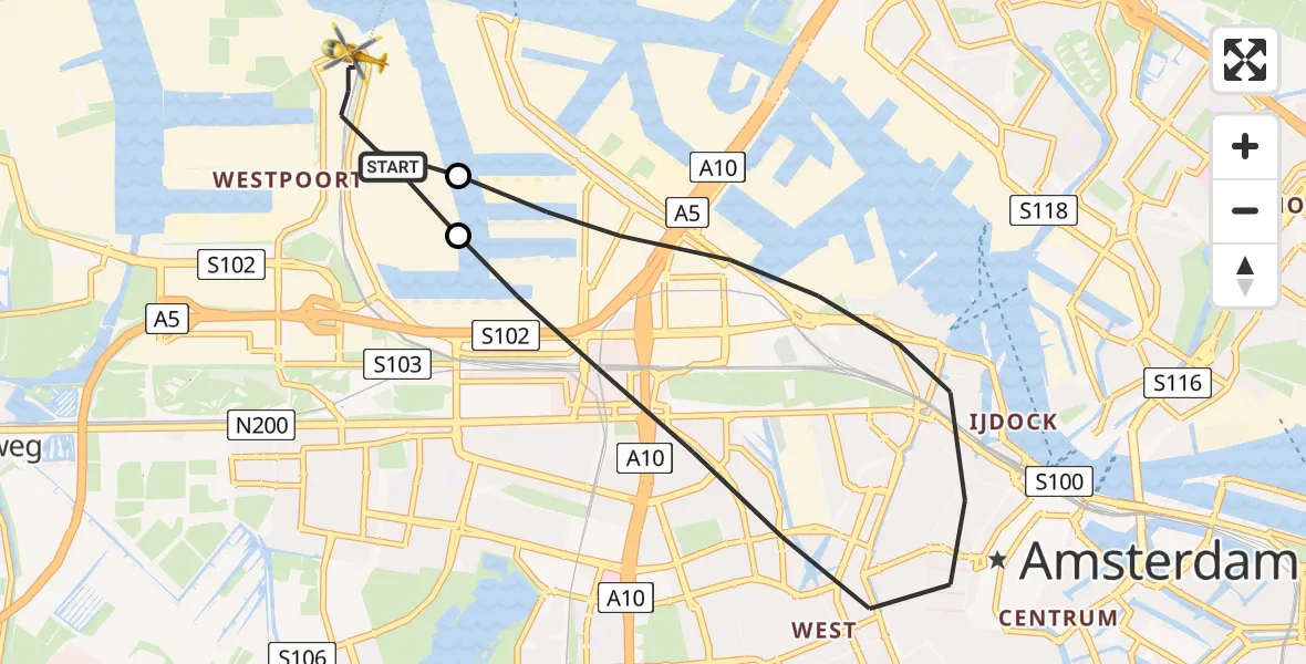 Vluchtroute Traumahelikopter Amsterdam Heliport - Amsterdam Heliport, 23 september 2023, 16:54