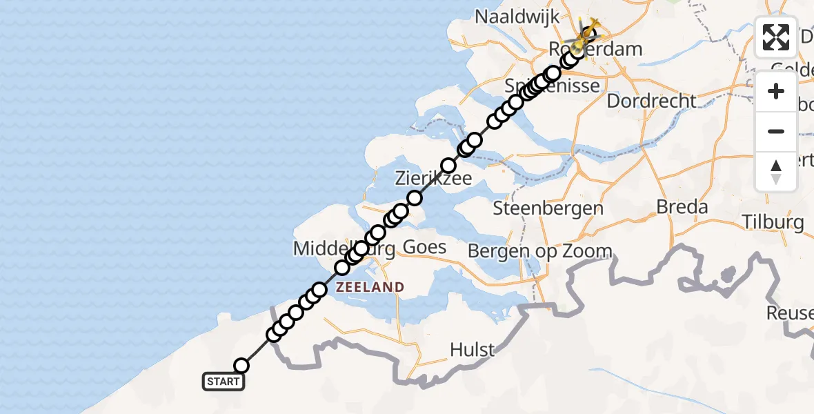 Vluchtroute Traumahelikopter  - Rotterdam The Hague Airport, 23 september 2023, 17:06