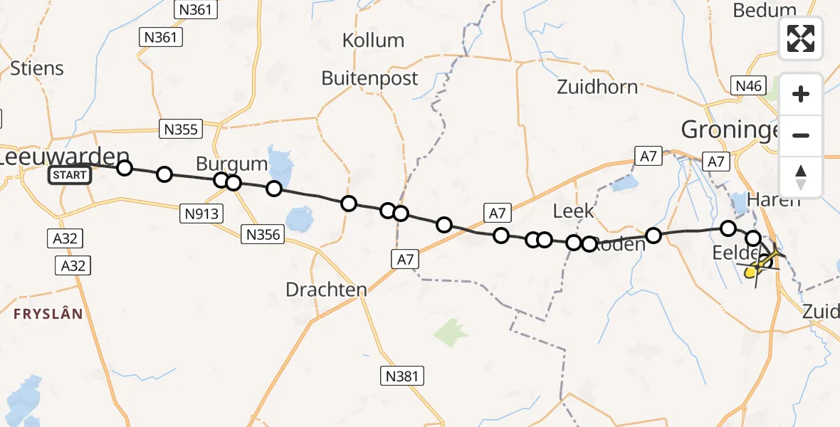 Routekaart van de vlucht: Lifeliner 4 naar Groningen Airport Eelde