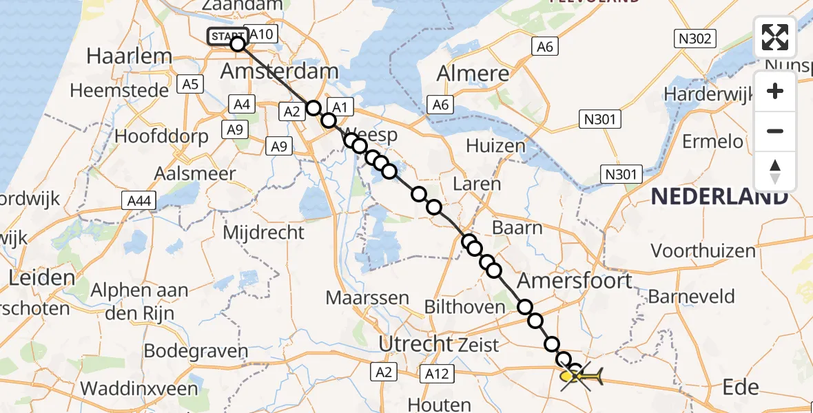 Routekaart van de vlucht: Lifeliner 1 naar Maarsbergen