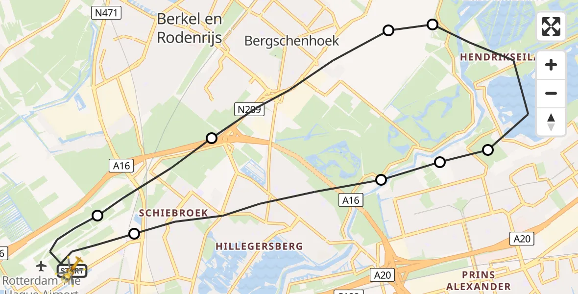 Vluchtroute Traumahelikopter Rotterdam The Hague Airport - Rotterdam The Hague Airport, 23 september 2023, 18:33