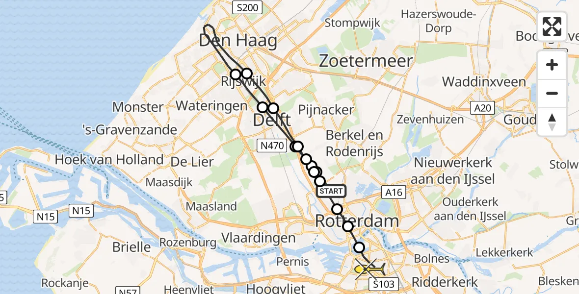 Routekaart van de vlucht: Lifeliner 2 naar Rotterdam