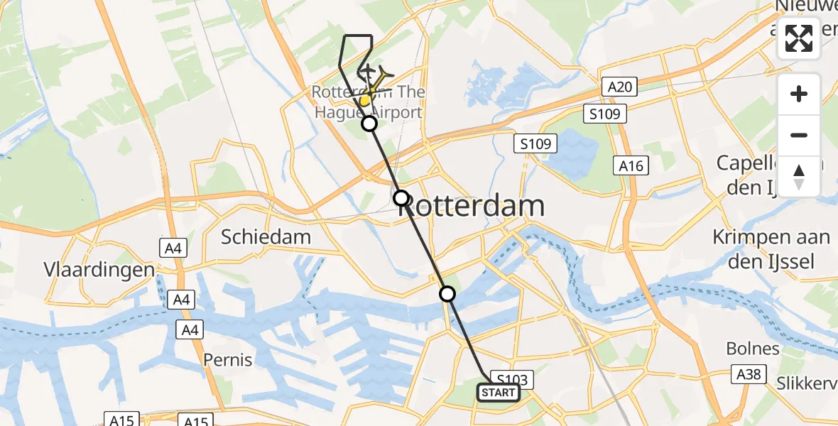 Routekaart van de vlucht: Lifeliner 2 naar Rotterdam The Hague Airport