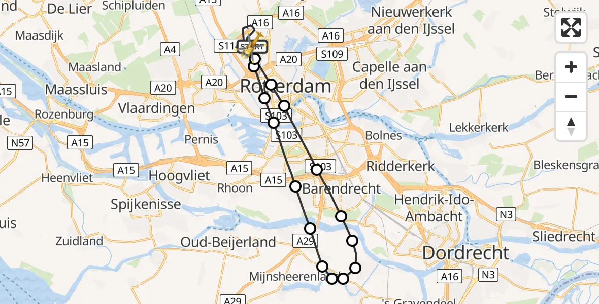Vluchtroute Traumahelikopter Rotterdam The Hague Airport - Rotterdam The Hague Airport, 23 september 2023, 19:46