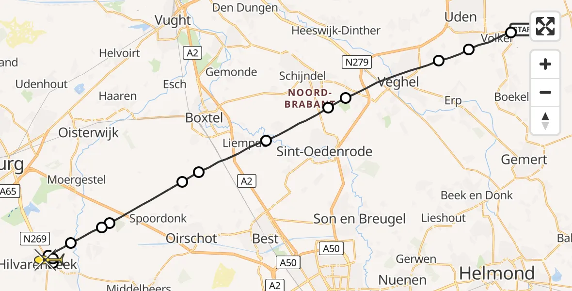 Routekaart van de vlucht: Lifeliner 3 naar Hilvarenbeek