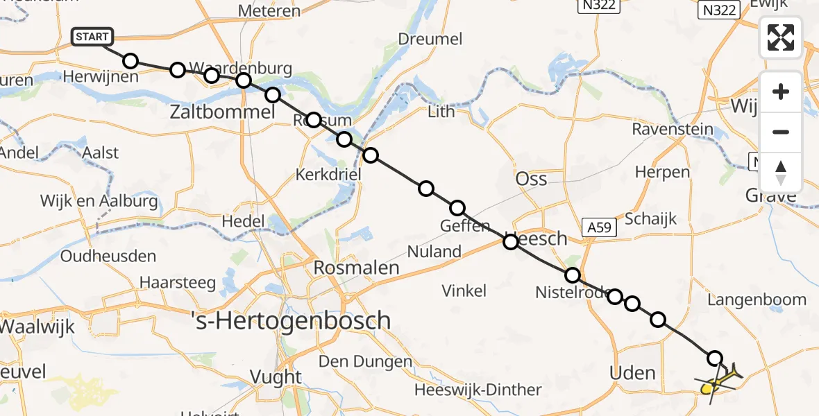 Routekaart van de vlucht: Lifeliner 3 naar Vliegbasis Volkel