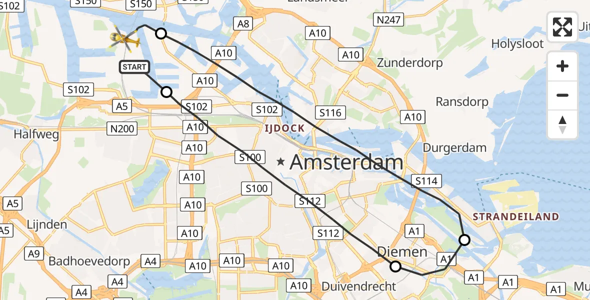 Vluchtroute Traumahelikopter Amsterdam Heliport - Amsterdam Heliport, 24 september 2023, 01:13
