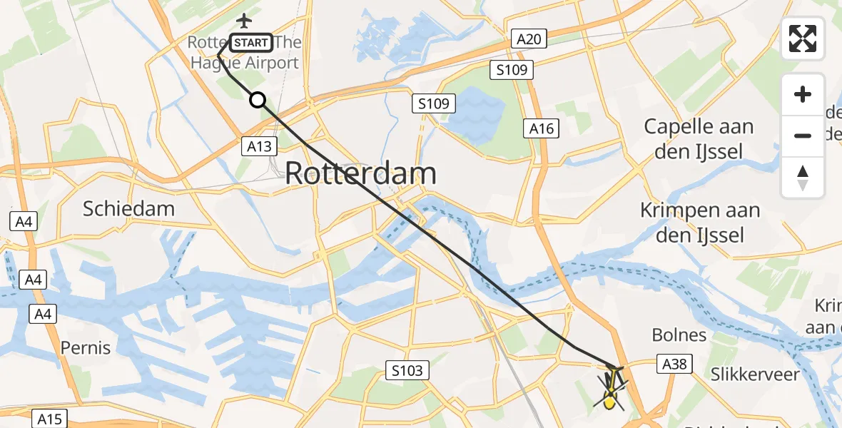 Routekaart van de vlucht: Lifeliner 2 naar Rotterdam