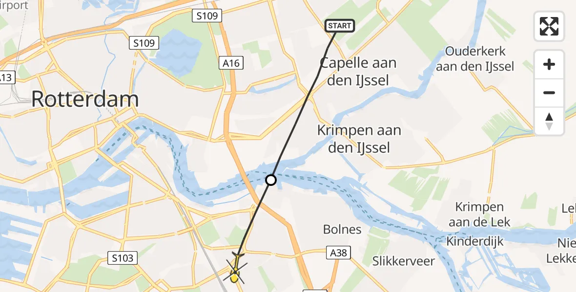 Routekaart van de vlucht: Lifeliner 2 naar Rotterdam