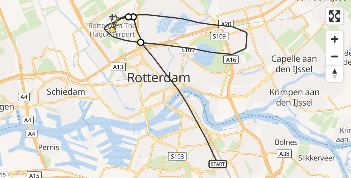 Routekaart van de vlucht: Lifeliner 2 naar Rotterdam The Hague Airport