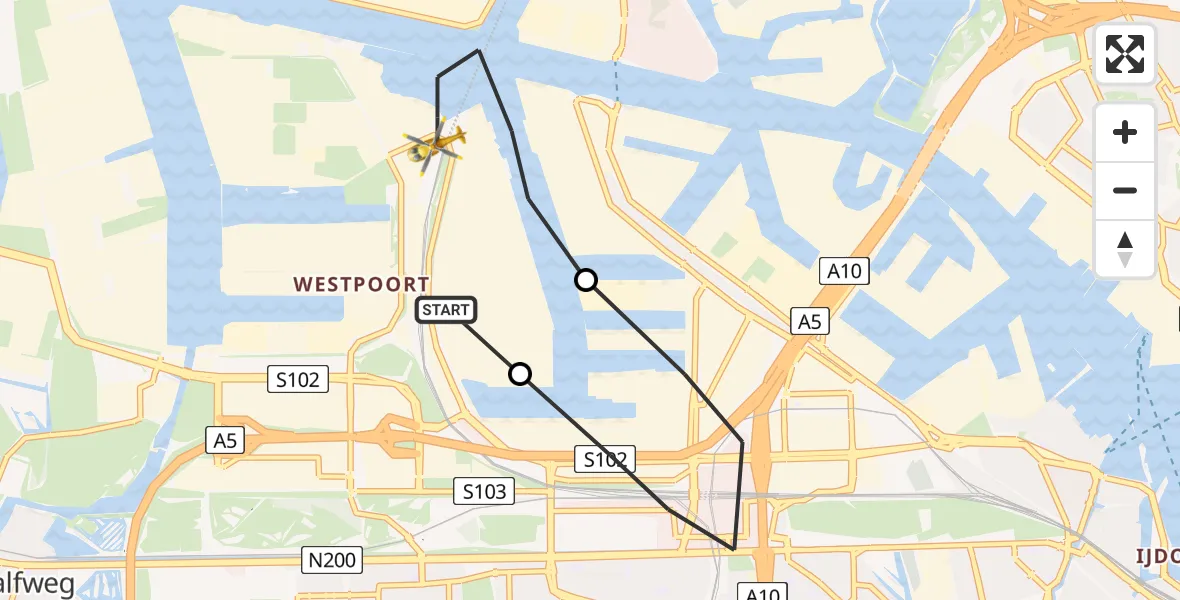 Vluchtroute Traumahelikopter Amsterdam Heliport - Amsterdam Heliport, 24 september 2023, 09:34