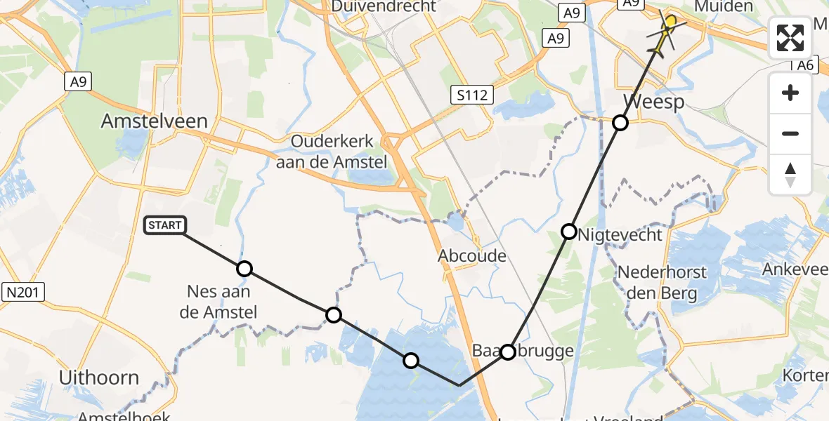Routekaart van de vlucht: Politiehelikopter naar Weesp