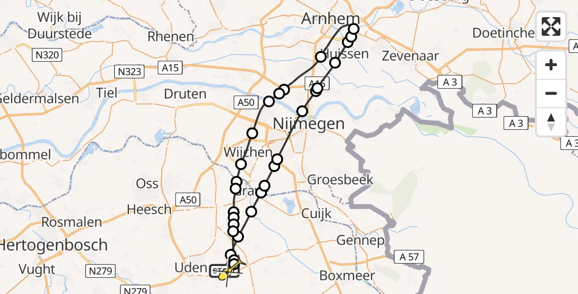 Routekaart van de vlucht: Lifeliner 3 naar Vliegbasis Volkel