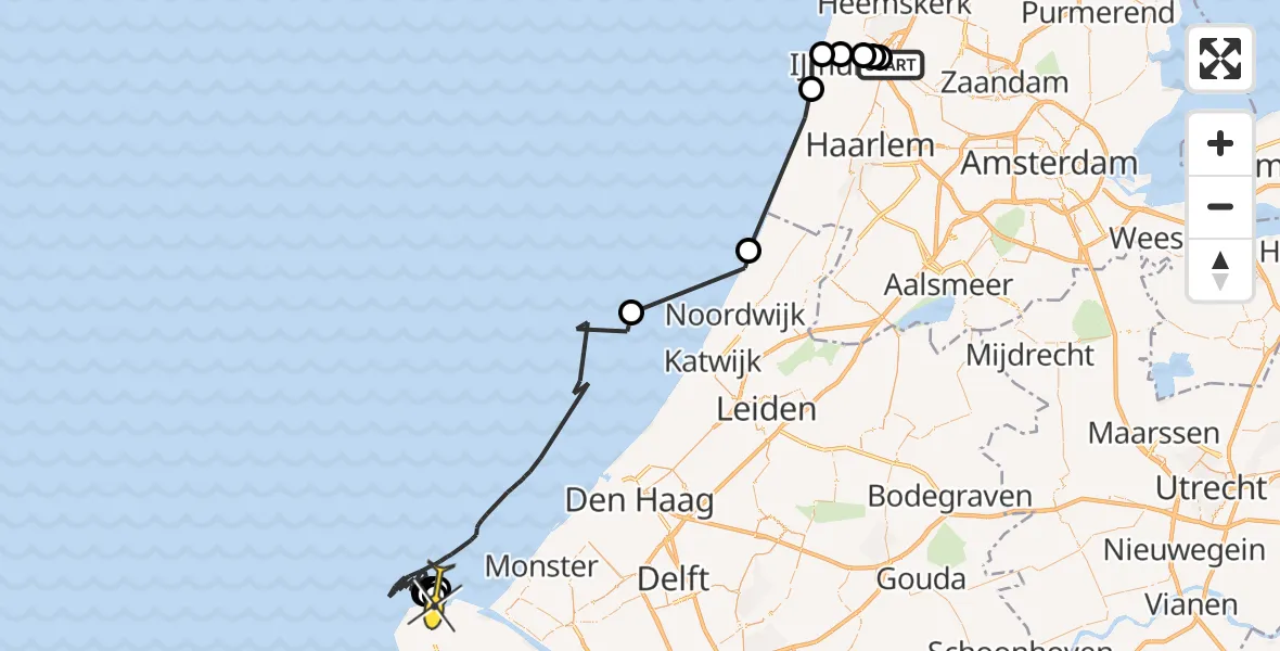 Routekaart van de vlucht: Politieheli naar Maasvlakte