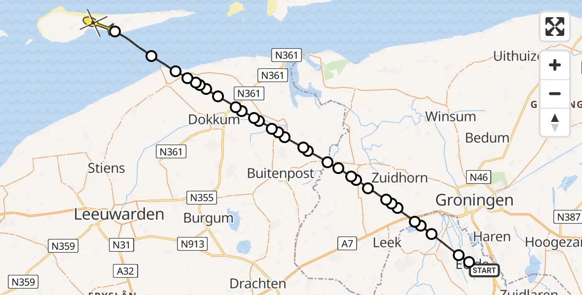 Routekaart van de vlucht: Lifeliner 4 naar Nes