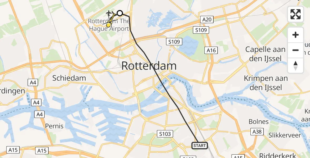 Routekaart van de vlucht: Lifeliner 2 naar Rotterdam The Hague Airport