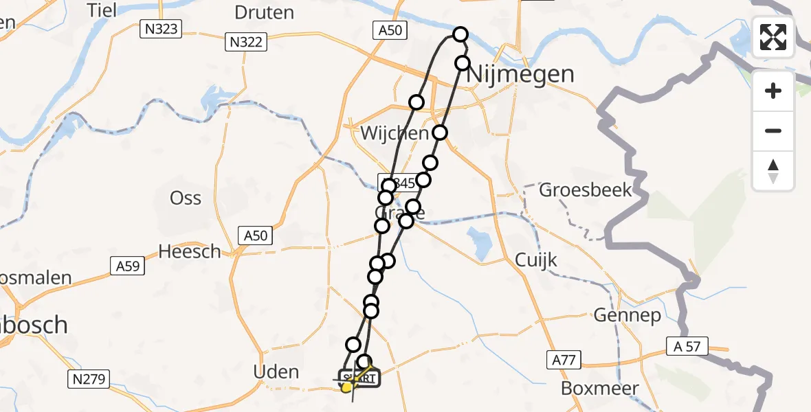 Routekaart van de vlucht: Lifeliner 3 naar Vliegbasis Volkel