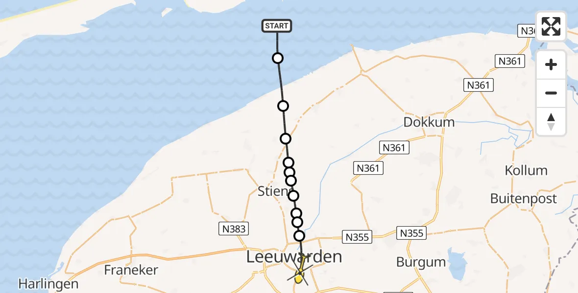 Routekaart van de vlucht: Lifeliner 4 naar Leeuwarden