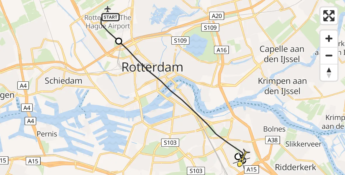 Routekaart van de vlucht: Lifeliner 2 naar Rotterdam