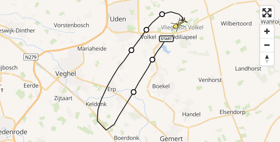 Routekaart van de vlucht: Lifeliner 3 naar Vliegbasis Volkel