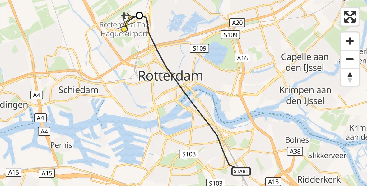 Routekaart van de vlucht: Lifeliner 2 naar Rotterdam The Hague Airport