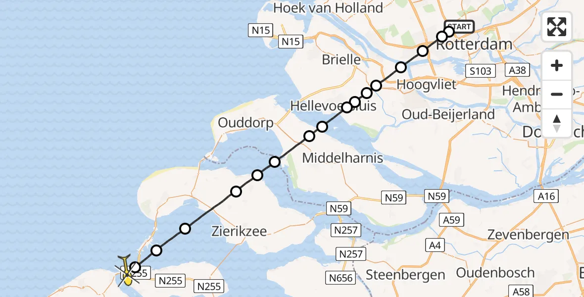 Routekaart van de vlucht: Lifeliner 2 naar Kamperland