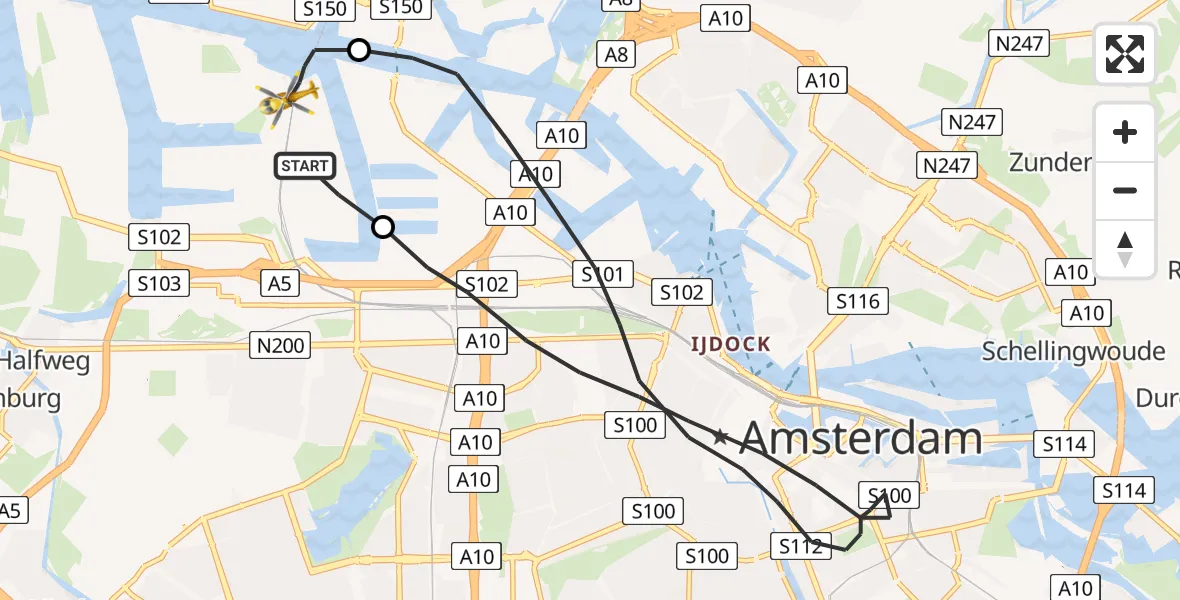 Vluchtroute Traumahelikopter Amsterdam Heliport - Amsterdam Heliport, 24 september 2023, 14:54