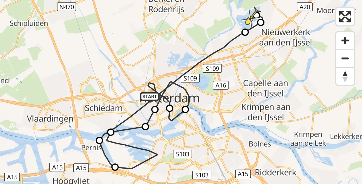 Routekaart van de vlucht: Politieheli naar Zevenhuizen