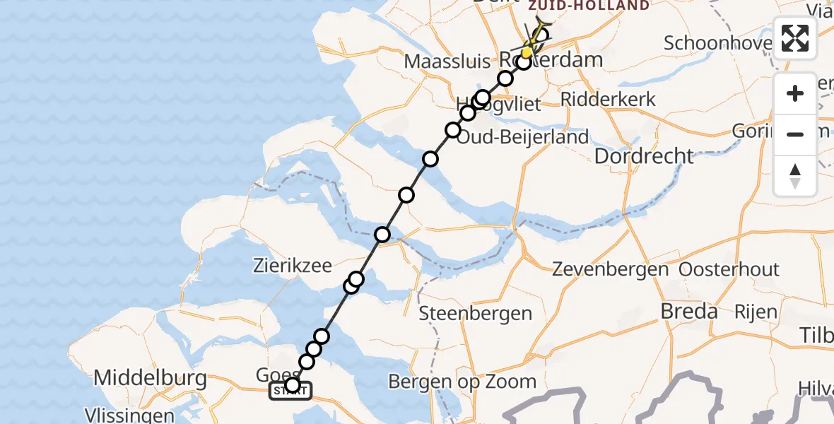 Routekaart van de vlucht: Lifeliner 2 naar Rotterdam The Hague Airport