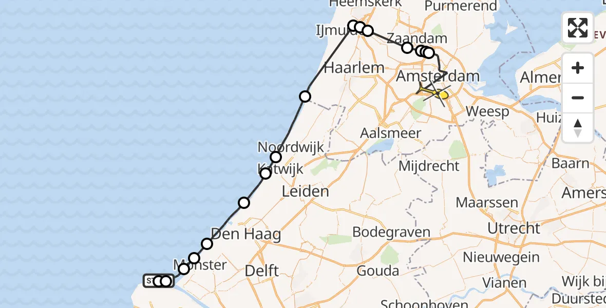 Routekaart van de vlucht: Politieheli naar Amsterdam