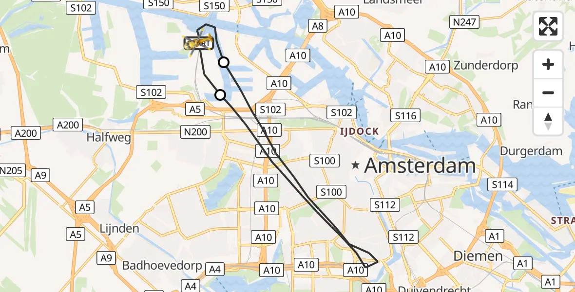 Vluchtroute Traumahelikopter Amsterdam Heliport - Amsterdam Heliport, 24 september 2023, 15:41