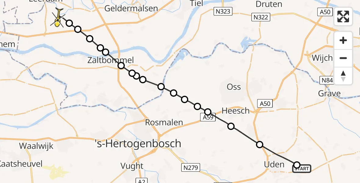Routekaart van de vlucht: Lifeliner 3 naar Herwijnen