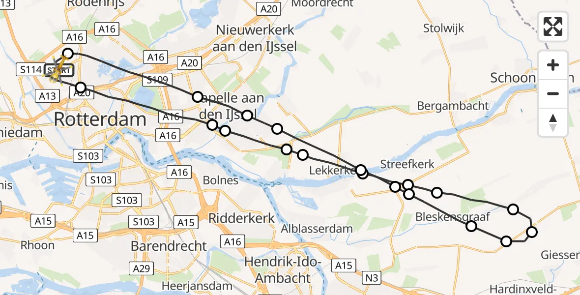 Vluchtroute Traumahelikopter Rotterdam The Hague Airport - Rotterdam The Hague Airport, 24 september 2023, 16:48