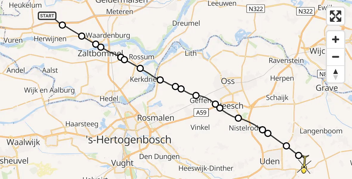 Routekaart van de vlucht: Lifeliner 3 naar Vliegbasis Volkel