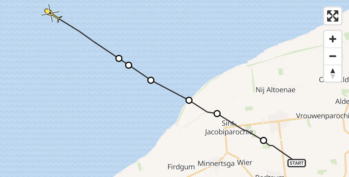 Routekaart van de vlucht: Ambulanceheli naar Oosterend