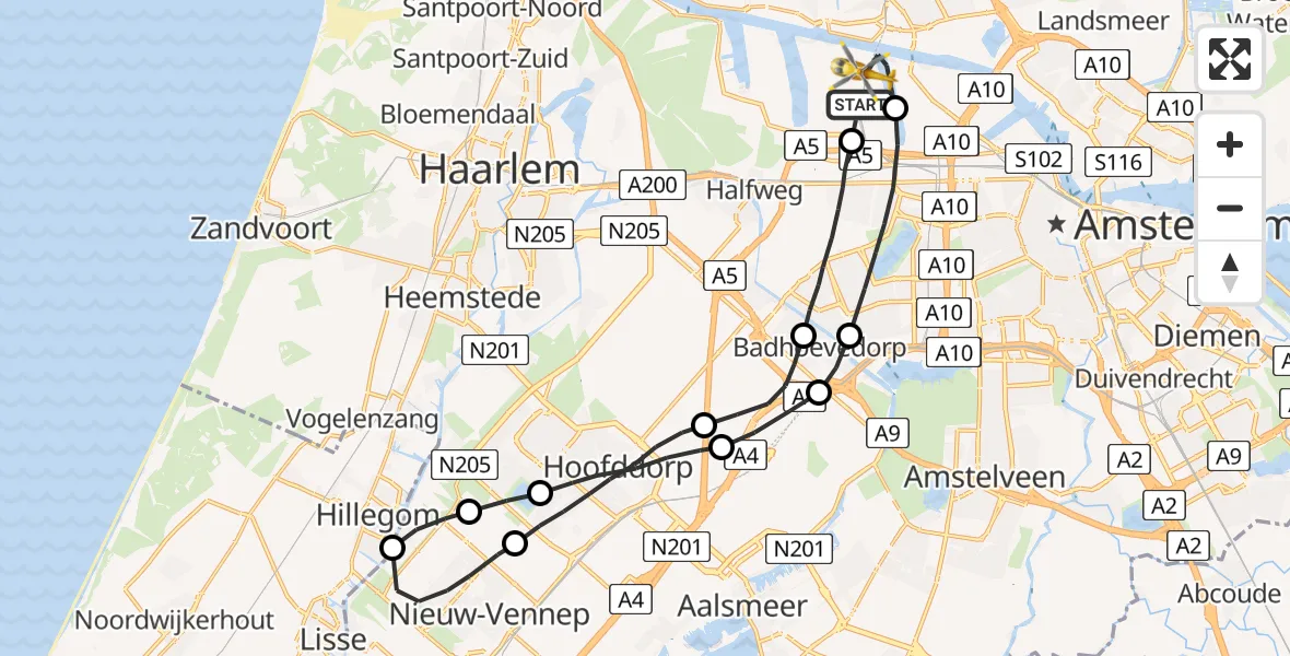 Vluchtroute Traumahelikopter Amsterdam Heliport - Amsterdam Heliport, 24 september 2023, 19:33