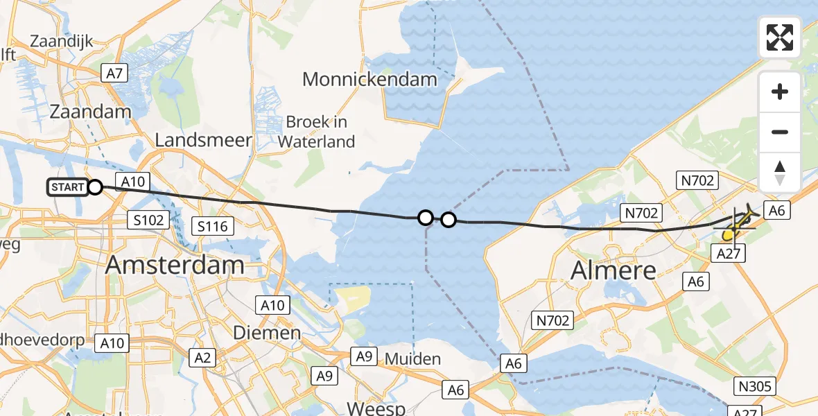 Routekaart van de vlucht: Lifeliner 1 naar Almere