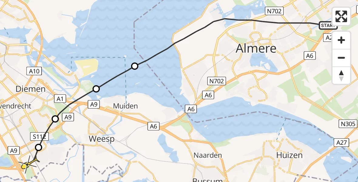 Routekaart van de vlucht: Lifeliner 1 naar Academisch Medisch Centrum (AMC)