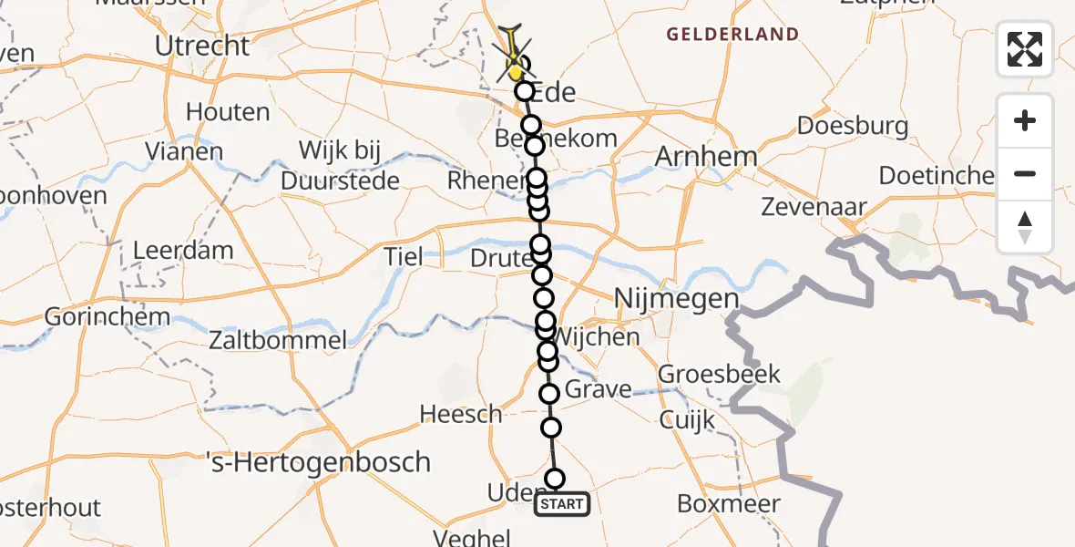 Routekaart van de vlucht: Lifeliner 3 naar Lunteren