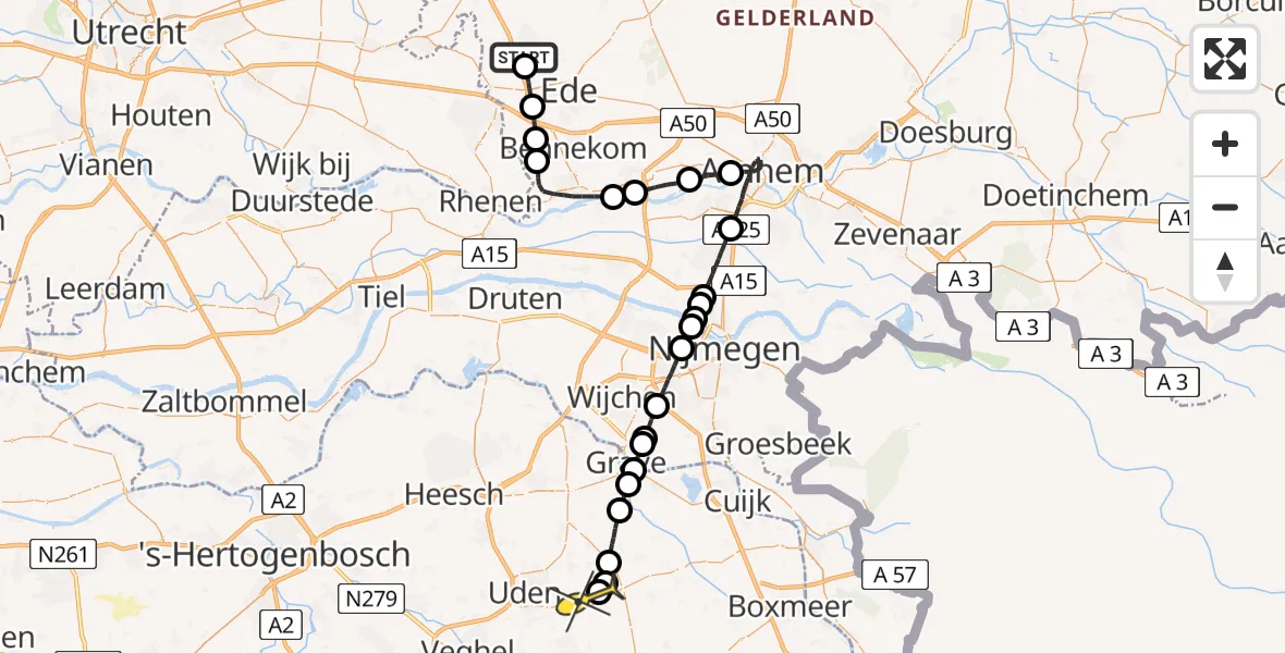 Routekaart van de vlucht: Lifeliner 3 naar Vliegbasis Volkel