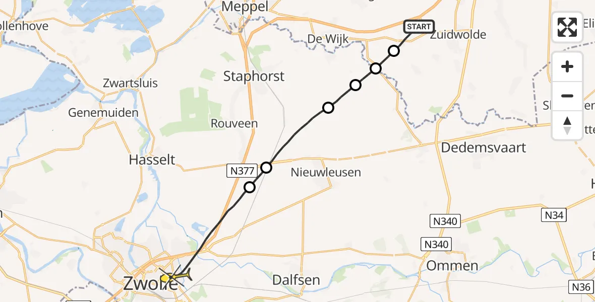 Routekaart van de vlucht: Lifeliner 4 naar Zwolle