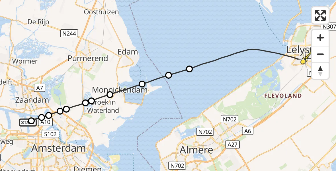 Routekaart van de vlucht: Lifeliner 1 naar Lelystad