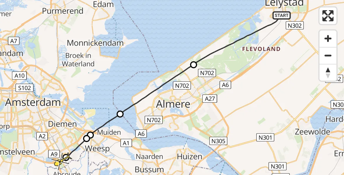 Routekaart van de vlucht: Lifeliner 1 naar Academisch Medisch Centrum (AMC)