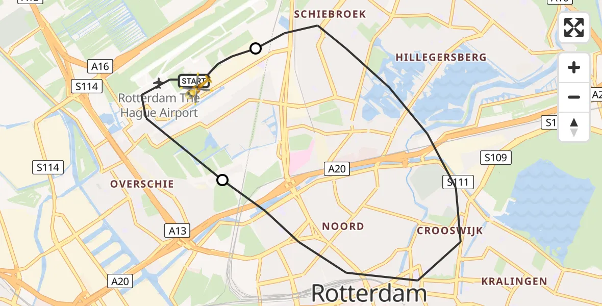 Vluchtroute Traumahelikopter Rotterdam The Hague Airport - Rotterdam The Hague Airport, 25 september 2023, 07:16