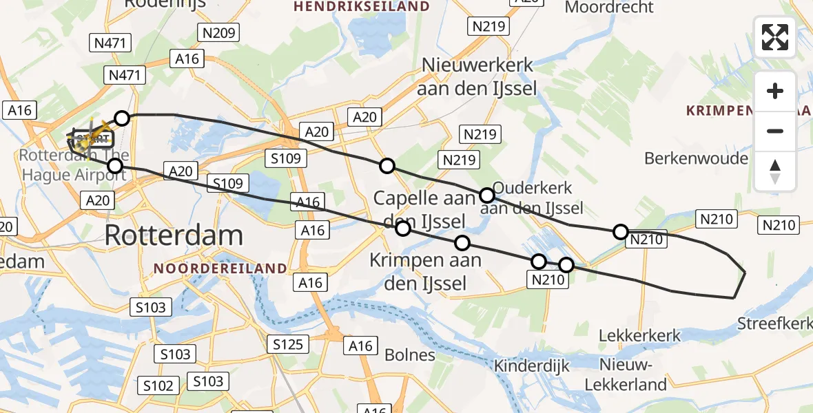 Vluchtroute Traumahelikopter Rotterdam The Hague Airport - Rotterdam The Hague Airport, 25 september 2023, 08:09