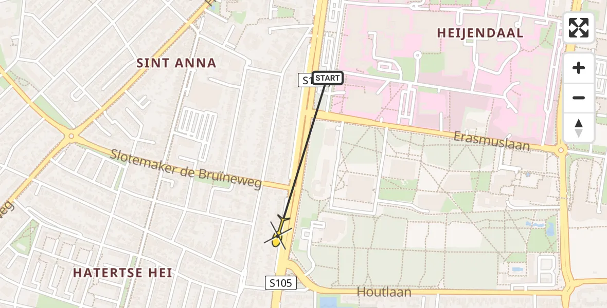 Vluchtroute Traumahelikopter van Radboud Universitair Medisch Centrum naar Radboud Universitair Medisch Centrum