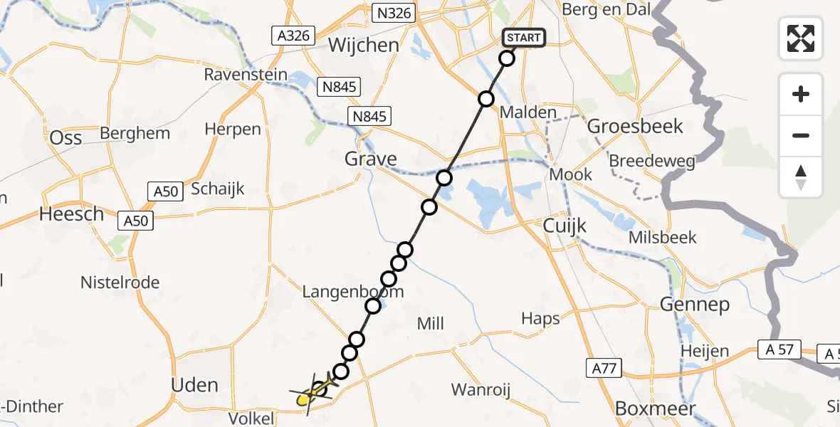 Routekaart van de vlucht: Lifeliner 3 naar Vliegbasis Volkel